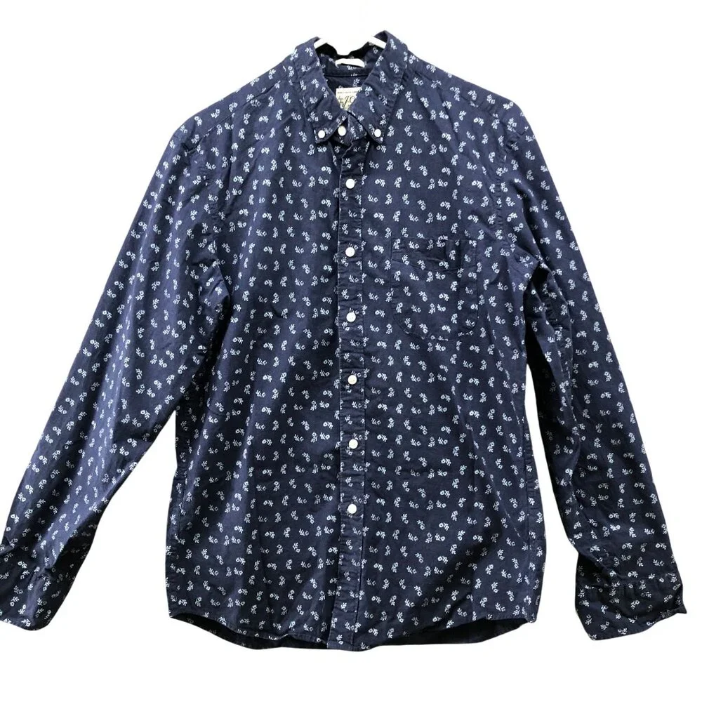 J.‎ Crew Long Sleeve Button Down Shirt Mens M Slim Navy Blue Floral Print Secret